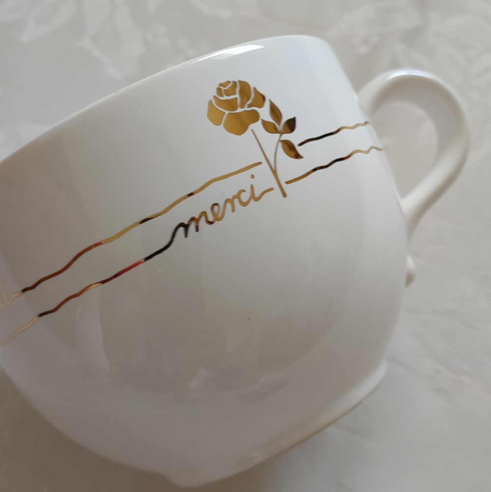 Merci Gold White Large Porcelain Ceramic Mug Germany